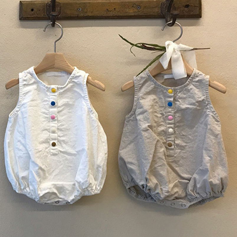 Baby Summer Linen Sleeveless Jumpsuit - Linen Cotton Boys Romper Summer Sleeveless
