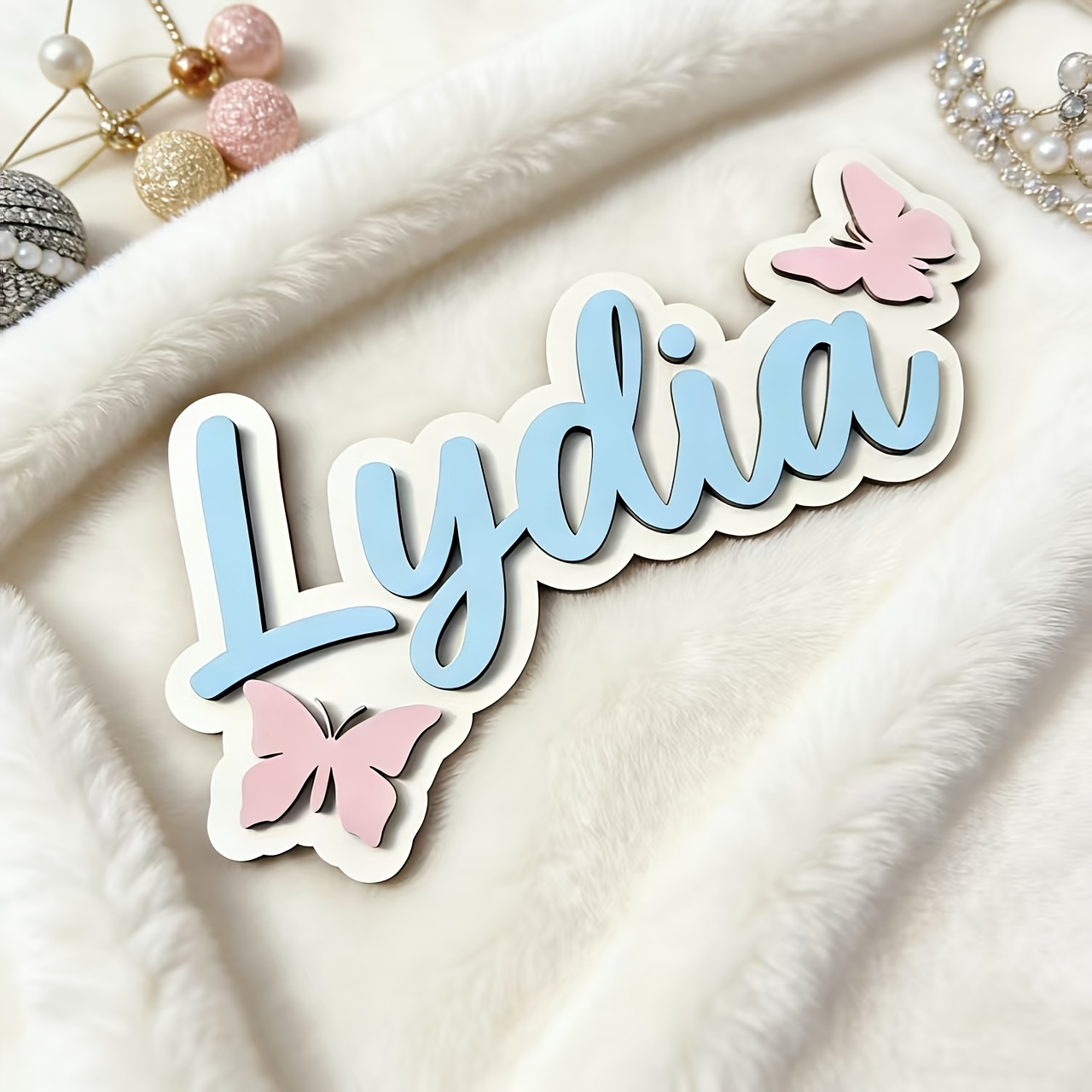 Nursery - Personalized Blue & Pink Butterfly Name