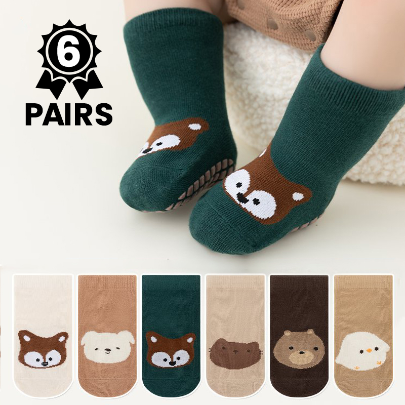 Unisex Baby Socks Non Slip - 6Pairs Cute Cartoon Animal Baby Anti-Slip