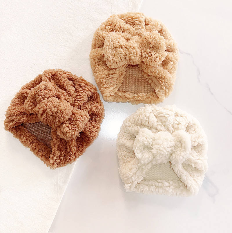 Infant Beanie Hat With Ears - Cute Newborn Baby Knot Turban Bow