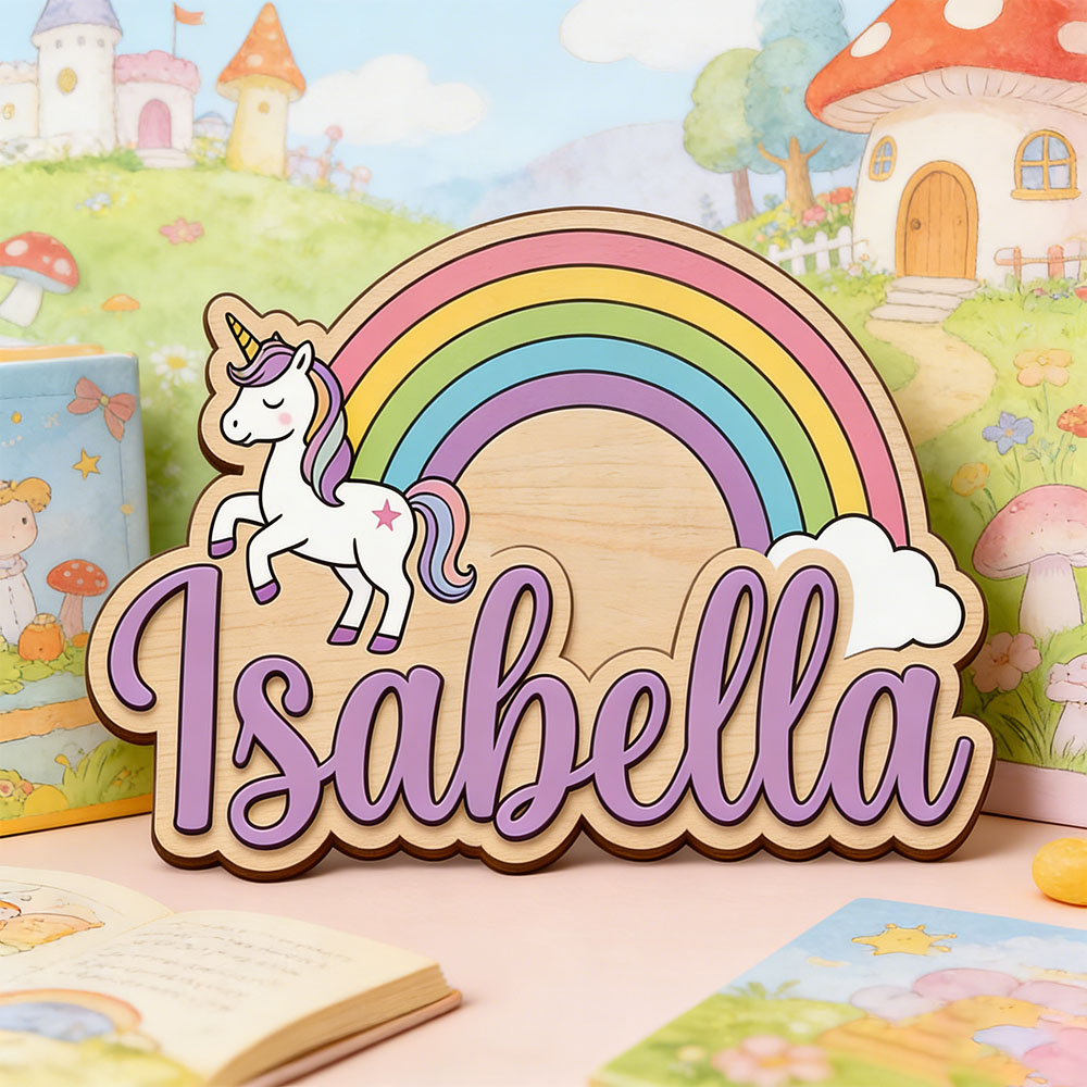 Nursery - Unicorn & Pastel Rainbow Custom Name