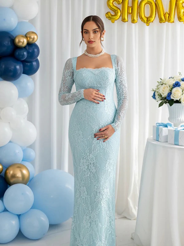 Maternity Wear - Lace Maternity Photoshoot Dress Long Sleeve