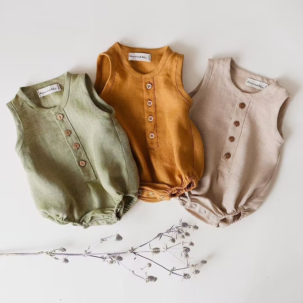 Baby Summer Linen Sleeveless Jumpsuit - Newborn Baby Boys Linen Cotton Romper