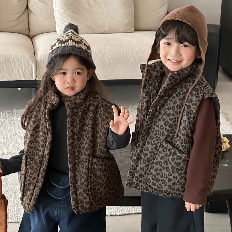 Kids Leopard Print Padded Vest - Toddler Boy Winter Fleece Jacket ulasan dan harga