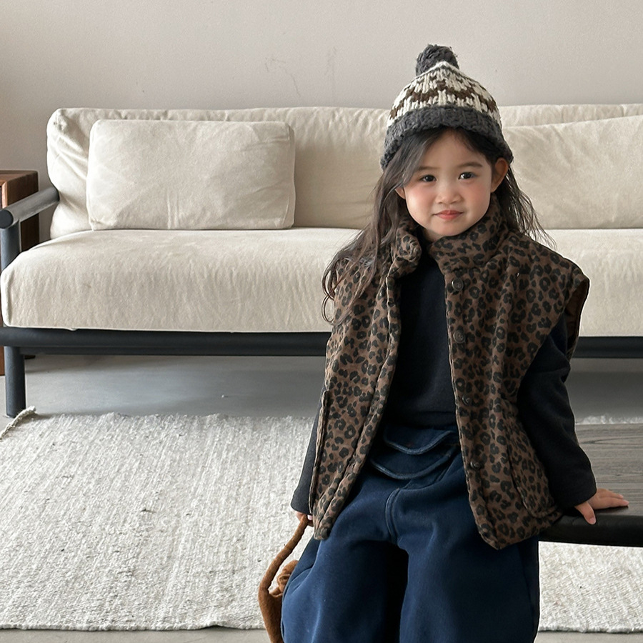Kids Leopard Print Padded Vest - Toddler Boy Winter Fleece Jacket ulasan dan harga