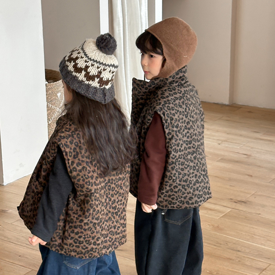 Kids Leopard Print Padded Vest - Toddler Boy Winter Fleece Jacket ulasan dan harga