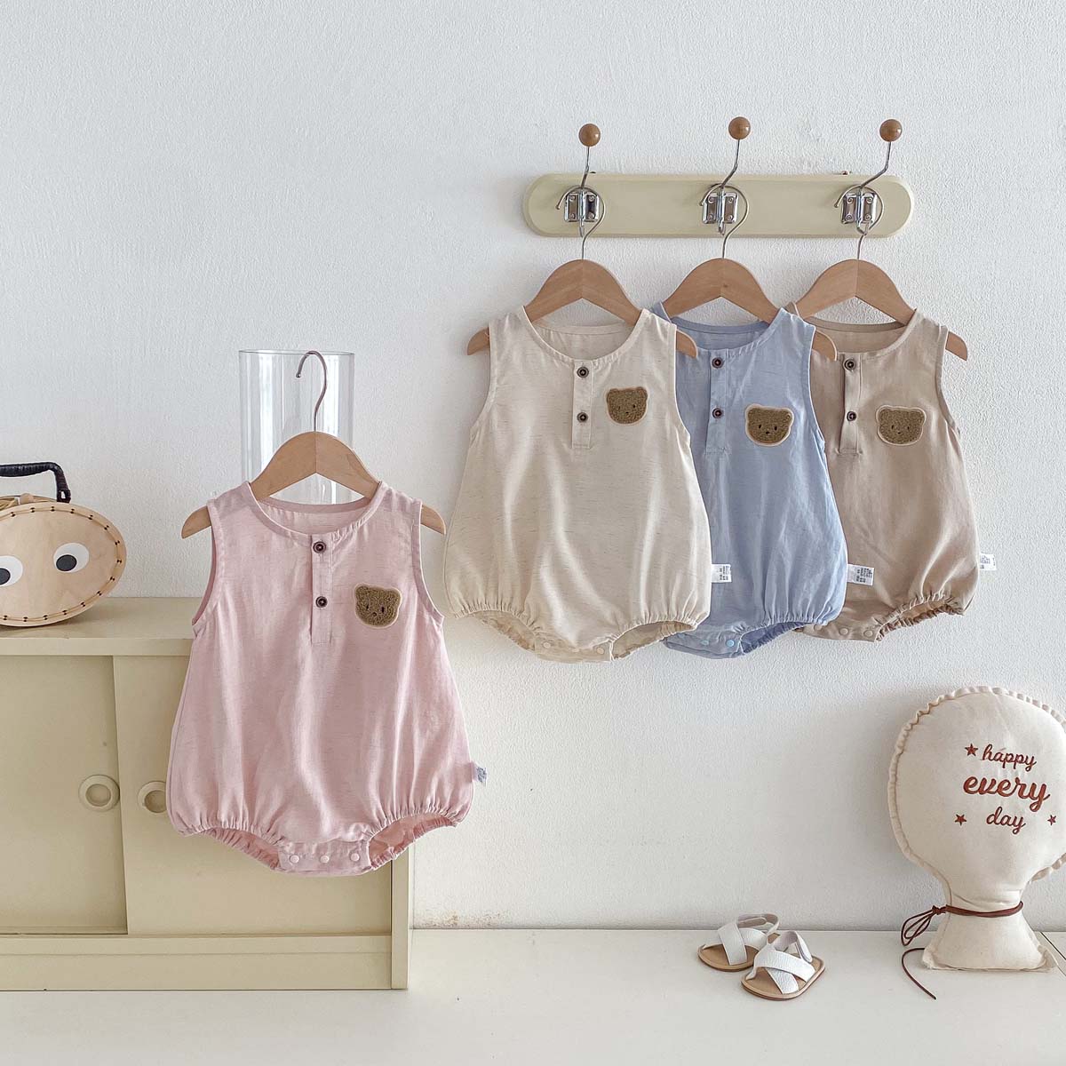 Baby Summer Bear Thin Sleevele - Baby Summer Linen Sleeveless Jumpsuit ulasan dan harga