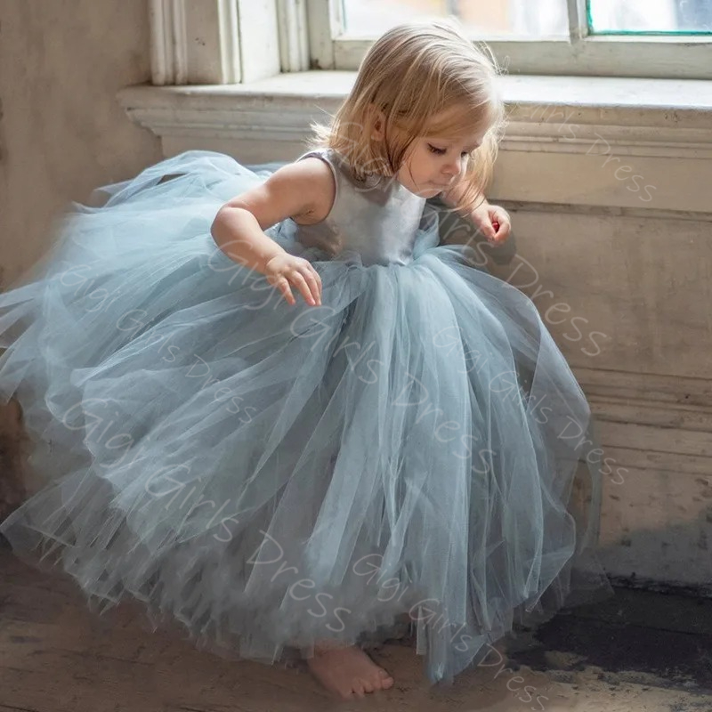Blue Flower Girl Dress for Wed - Toddler Girl Tulle Party Dress ulasan dan harga