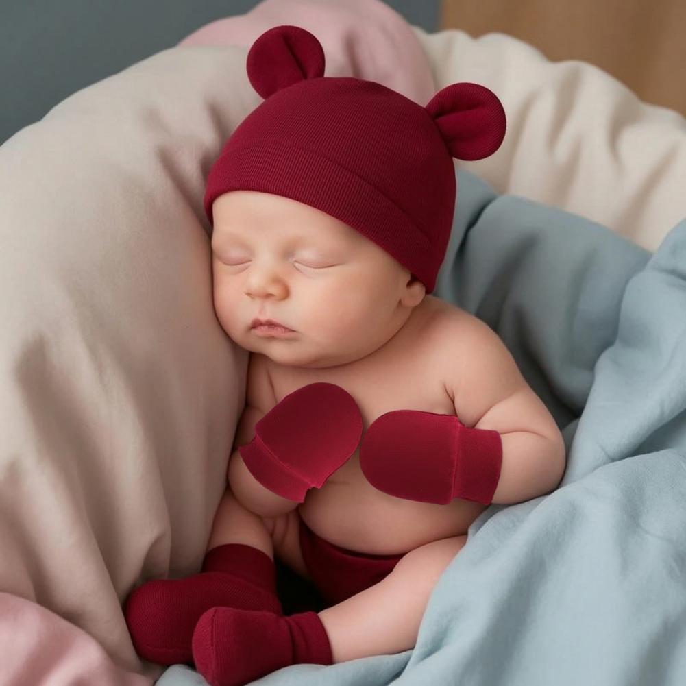 Baby Scratch Mittens Booties N - Infant Beanie Hat With Ears ulasan dan harga