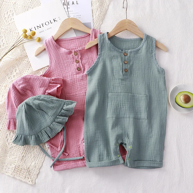 2Pcs/Set Baby Summer Clothing  - Baby Summer Linen Sleeveless Jumpsuit ulasan dan harga