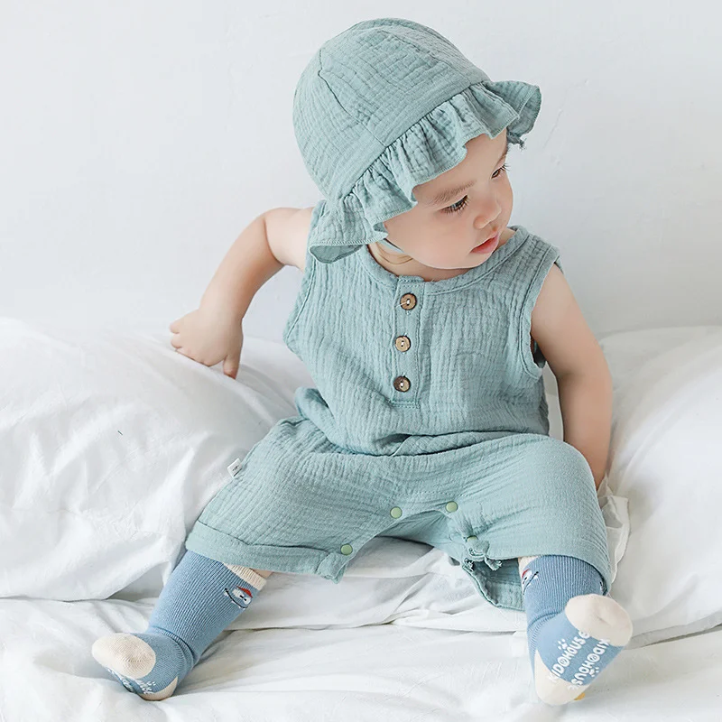 2Pcs/Set Baby Summer Clothing  - Baby Summer Linen Sleeveless Jumpsuit ulasan dan harga