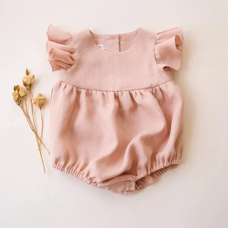 0-24M Linen Cotton Newborn Gir - Baby Summer Linen Sleeveless Jumpsuit ulasan dan harga
