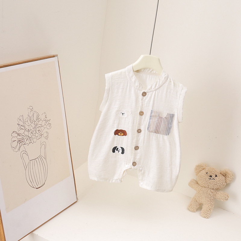 Baby Boys Summer Romper Cartoo - Baby Summer Linen Sleeveless Jumpsuit ulasan dan harga